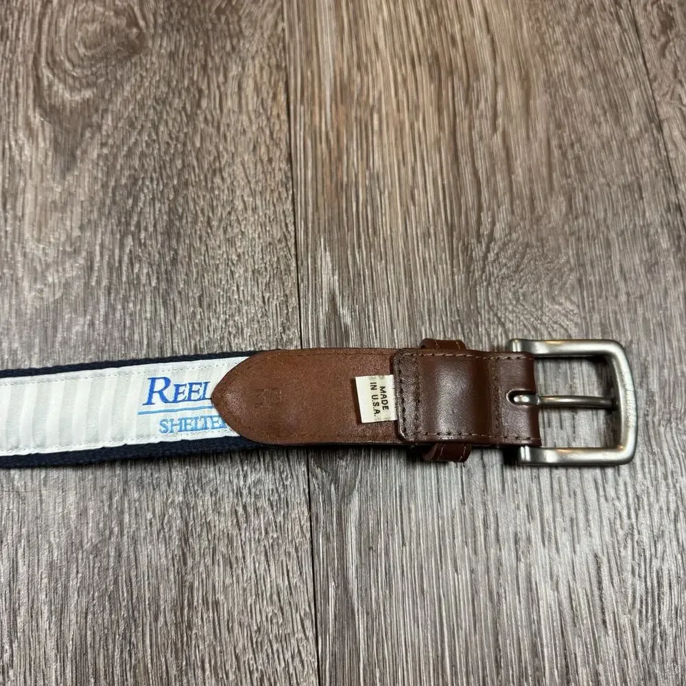 REEL POINT Nautical Belt sailboats and sailor/rope knots 38 Navy Blue